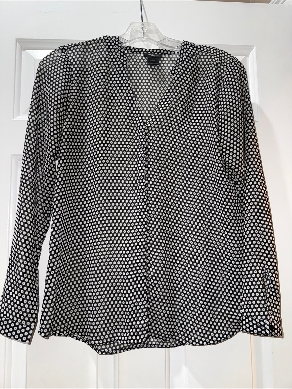 Ann Taylor Black and White V-Neck Blouse